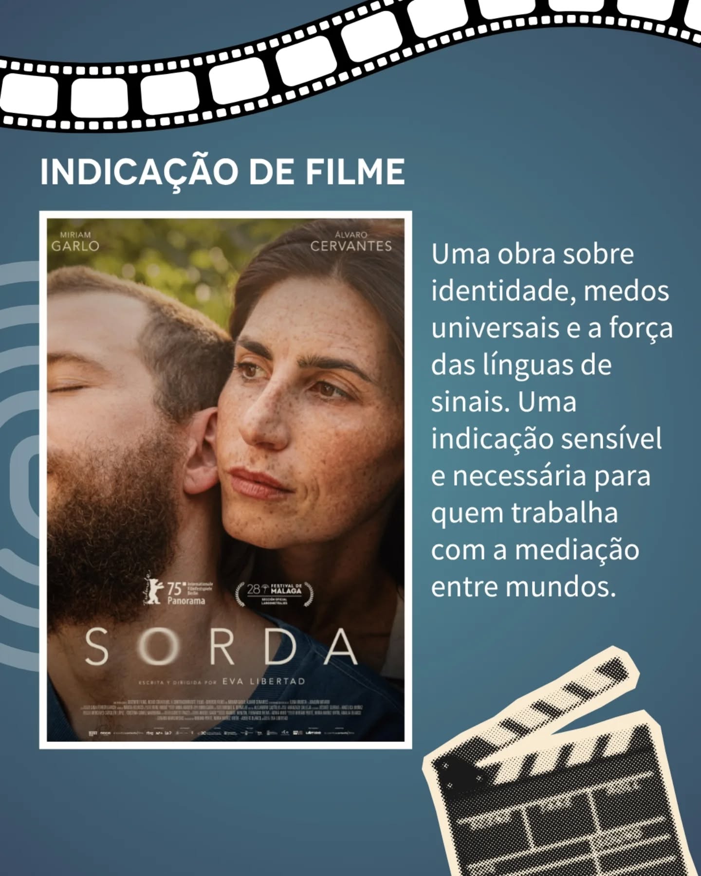 "Sorda" mergulha na rotina de uma mulher surda que enfrenta os desafios de uma gravidez e o medo de não conseguir se conectar com o filho em um mundo desenhado para ouvintes.

Para nós, intérpretes e linguistas, o filme é uma aula sobre a experiência sensorial. Ele utiliza o design de som de forma brilhante para nos colocar dentro da perspectiva da protagonista, evidenciando que a comunicação vai muito além do que é dito em voz alta. Segue sinopse:

“Em Surda, uma mulher com deficiência auditiva enfrenta os desafios da maternidade enquanto lida com os preconceitos e limitações de uma sociedade pouquíssimo inclusiva. No filme, Ángela (Miriam Garlo) está prestes a dar à luz à sua primogênita, Ona, e no meio de toda a felicidade e ansiedade que a maternidade carrega, ela ainda se preocupa com os desafios que enfrentará em decorrência de sua surdez. Ao lado de seu parceiro Héctor (Álvaro Cervantes), Ángela vai descobrindo como adaptar a comunicação e a educação da criança numa sociedade cheia de preconceitos e pouca inclusividade para pessoas com deficiência.”

Você utiliza o cinema como ferramenta de estudo para sua prática profissional? Compartilhe suas impressões com a gente. 👇

#APIC #Interpretacao #Acessibilidade #CulturaSurda