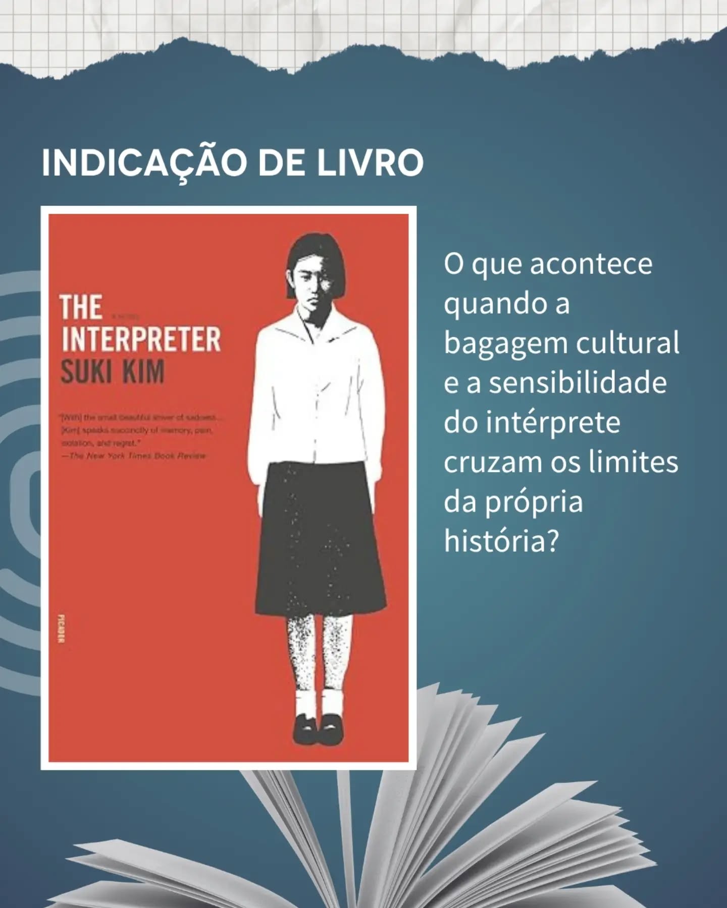 Para quem ama ficção com o nosso universo de pano de fundo, indicamos "The Interpreter", romance de estreia da escritora Suki Kim. 

A trama acompanha Suzie Park, uma jovem intérprete de coreano que atua no sistema judiciário de Nova York. Acostumada a dar voz a imigrantes em momentos delicados, Suzie desciobre pistas sobre o misterioso assassinato dos próprios pais — o que a força a "interpretar" o passado de sua família. 

Além do suspense envolvente, o livro traz reflexões profundas sobre a posição do intérprete como ponte entre culturas, sobre o peso da neutralidade, sobre a invisibilidade da profissão e a busca por identidade no contexto da imigração, e sobre como as línguas que falamos determinam nossa percepção da realidade.

Essa narrativa fala de pertencimento, e do que não é dito na comunicação. Vale a leitura para quem quer ver nossa profissão representada na literatura contemporânea! 

#DicaDeLeituraAPIC #APIC
