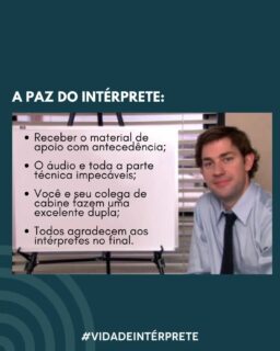 Quando o material chega a tempo para o estudo, o áudio da mesa não estoura, a sintonia com a dupla é total e o palestrante ainda lembra de mandar aquele "agradecimento especial aos intérpretes" no encerramento... aí não é só trabalho, é um dia de pura paz!
Quem mais aí suspira só de imaginar essa cena perfeita? Conta pra gente nos comentários qual dessas 4 coisas te traz mais paz na rotina! 👇🎙️
#VidaDeIntérprete #MemeInterpreter